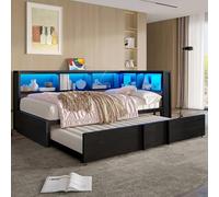 TOBIDOEN Canapé-lit, 90 x 200 cm, avec lit gigogne, compartiments fonctionnels latéraux, lit d'adolescent, pour salon et chambre à coucher, facile à monter, métal + MDF, noir, sans matelas