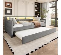 TOBIDOEN Canapé-lit, 90 x 200 cm, avec lit gigogne et accoudoirs, lit rembourré, en lin avec sommier à lattes, design de dossier fonctionnel, style moderne pour 1 à 2 personnes, gris