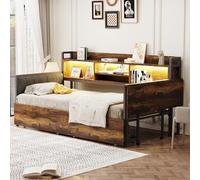 TOBIDOEN Canapé-lit mural, 90 x 200 cm, cadre en fer, avec fonction d'ambiance LE/D, table pliable, lit avec tiroirs et compartiments de rangement fonctionnels, dossier souple, lit simple, couleur