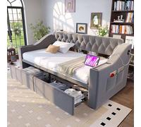 TOBIDOEN Canapé-lit rembourré, 90 x 190 cm, accoudoirs plus épais et plus larges avec fonction, compartiments de rangement + poches de rangement latérales, 2 grands tiroirs de rangement, cadre en