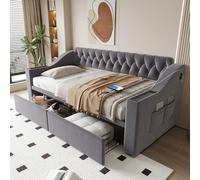 TOBIDOEN Canapé-lit rembourré, 90 x 190 cm, accoudoirs plus épais et plus larges avec fonction, compartiments de rangement + poches de rangement latérales, 2 grands tiroirs de rangement, cadre en