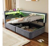 TOBIDOEN Canapé-lit rembourré, 90 x 200 cm, avec design fonctionnel, tête de lit rabattable, compartiment de rangement sous le lit, tissu en velours et sommier à lattes stable, pour salon et chambre à