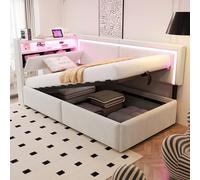 TOBIDOEN Canapé-lit rembourré, 90 x 200 cm, avec design fonctionnel, tête de lit rabattable et compartiment de rangement sous le lit, tissu en velours et sommier à lattes stable, pour salon et chambre