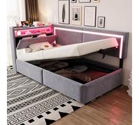 TOBIDOEN Canapé-lit rembourré, 90 x 200 cm, avec design fonctionnel, tête de lit rabattable et compartiment de rangement sous le lit, tissu en velours et sommier à lattes stable, pour salon et chambre