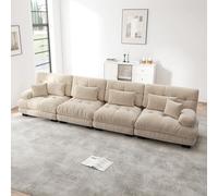 TOBIDOEN Canapé quatre places, canapé cloud modulaire pour salon, appartement, bureau, combinaison flexible, 4 coussins lombaires + 2 coussins décoratifs, chenille, ensemble G (marron clair, 4 places)