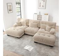 TOBIDOEN Canapé triangle, avec 2 ottomans, canapé cloud en forme de U, pour salon, appartement, bureau, combinaison flexible, 3 coussins lombaires + 2 coussins décoratifs, chenille, ensemble F, marron