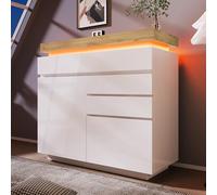 TOBIDOEN LE/D - Commode brillante - Buffet avec 2 portes et 3 tiroirs - Armoire multi-usages - Répond à de nombreux besoins de rangement - Armoire pour salon, chambre à coucher - Blanc (115 x 110 x 39