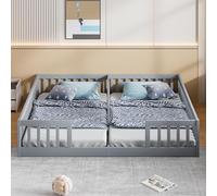 TOBIDOEN Lit de sol, 90 x 200 cm, avec grille de sécurité, en bois, pour famille avec 2 enfants, jumeaux, avec sommier à lattes, gris