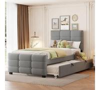 TOBIDOEN Lit rembourré, 90 x 190 cm, avec lit gigogne, convient aux enfants, adolescents et invités, tissu velours doux pour la peau, facile à monter, sans matelas, style B, gris
