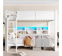 TOBIDOEN Lit superposé 160 x 200 cm avec échelle, lit inférieur avec compartiments de rangement fonctionnels, design peu encombrant pour adolescents et adultes, protection anti-chute et sommier à