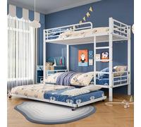 TOBIDOEN Lit superposé 90 x 200 cm, avec lit gigogne 90 x 190 cm, cadre de lit en métal avec sécurité anti-chute et échelle pour enfants et adolescents, charge maximale 120 kg, sans matelas (blanc)