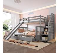 TOBIDOEN Lit superposé, pour enfant, 90 x 200/140 x 200 cm, avec toboggan, espace de rangement, tiroirs et escalier de rangement, lit pour adolescent, avec sommier à lattes et protection anti-chute