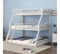 TOBIDOEN Lit superposé triple 90/120/140 x 200 cm en métal, avec échelle, cadre solide et protection anti-chute, idéal pour les familles avec plusieurs membres, chambre à coucher, appartement, blanc
