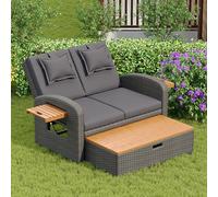 TOBIDOEN Salon de jardin modulaire pour 2 personnes, en rotin, avec dossier à 3 niveaux, repose-pieds avec espace de rangement, utilisable comme lit d'extérieur, structure en tubes d'acier résistant