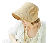 TOBILE Chapeau de soleil en paille, chapeaux de régence pour femmes, chapeaux de soleil de fête, chapeau de plage, chapeau cloche à large bord, chapeau Fedora pour femme, marron clair, M (55-58 cm)