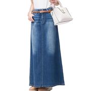 TOBILE Jupes longues décontractées en denim pour femme, bleu, 48