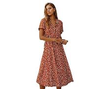 TOBILE Robe en mousseline de soie pour femmes à pois robe chemise pour femmes robe d'été pour femmes robe ample pour femmes robe de plage robe d'été - orange, L