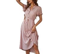 TOBILE Robe en mousseline de soie pour femmes à pois robe chemise pour femmes robe d'été pour femmes robe ample pour femmes robe de plage robe d'été - rose, L
