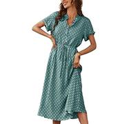 TOBILE Robe en mousseline de soie pour femmes Imprimé à pois Robe chemise pour femmes Vacances d'été Robe ample pour femmes Robe de plage Robe d'été - Vert, L