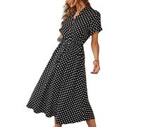 TOBILE Robe en mousseline de soie pour femmes Imprimé à pois Robe chemise pour femmes Vacances d'été Robe ample pour femmes Robe de plage Robe d'été - Noir, L
