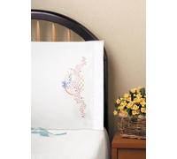 Tobin Design Works Crafts Taies d'oreiller estampées, Chatons dans Un Panier, 50,8 x 76,2 cm, kit de Broderie, Blanc