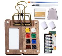 Tobio Kit d'aquarelle Tobio 2026 avec livre d'images et essuie-mains, mini ensemble de peinture aquarelle pour débutants avec 12/24 peintures de couleur (noyer, 8 compartiments)