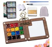 Tobio Kit d'aquarelle Tobio 2026 avec livre d'images et essuie-mains, mini ensemble de peinture aquarelle pour débutants avec 12/24 peintures de couleur (noyer, 15 compartiments)