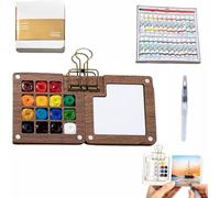 Tobios Kit d'aquarelle de poche, ensemble de voyage Tobios Pocket Artist Aquarellset, Mini kit de peinture aquarelle en bois pour peintres, artistes, étudiants, débutants (15 ensembles)