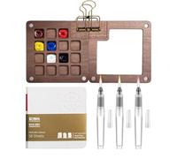 Tobios Kit d'Aquarelle Miniature Carnet Aquarelle Mini Palette Aquarelle 15 Grids Portable pour Voyage et Souvenirs Miniature Mini Boîte à Aquarelle Poche avec Clip pour Écoles Amateurs Peinture
