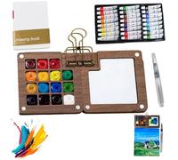Tobios Kit de peinture aquarelle portable de voyage 24 couleurs pour adultes et débutants, étui en noyer avec pinceaux à eau, carnet de croquis - Fournitures d'art tout-en-un pour croquis et peinture