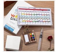 Tobios - Mini trousse d'aquarelle de poche portable, grille 8/15 avec pinceau, stylo, carnet de croquis, planche à dessin pliable pour artistes, peintres, étudiants, débutants (noyer, boîte à 8