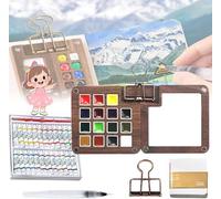 Tobios Watercolor Set, Tobios Mini Watercolor Sets, Pocket Artist Watercolor Travel Set, For Artists, Beginners & Painting Enthusiasts (Wooden- 15 grids + 24 watercolors)