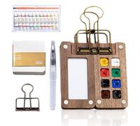 Tobio's Watercolor Set, Tobio's Watercolor Travel Kit, mini watercolors sketchbook. Travel Water Color Set with 24 Colors Paints, wooden paint palette, for Painters (Wooden,8 Grids)