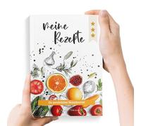 TOBJA Livre de recettes à écrire soi-même - Format A5 - « Mes recettes - Fraîcheur du marché » - 92 pages - Espace pour 87 recettes préférées - Couverture souple avec ruban marque-page et rabats