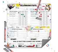 TOBJA Tableau de récompense magnétique pour enfants - Motif graffiti avec chouette et chauve-souris - Pour 2 enfants - Avec 4 stylos - Tâches quotidiennes et hebdomadaires - 30 x 30 cm - Effaçable