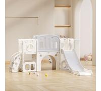 toboggan 6 en 1 avec toboggan, 2 plates-formes, 2 compartiments de rangement au sol, panier de basket et escalier - Polyéthylène haute densité (ballons océan non inclus)