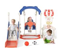 Toboggan 6 en 1 pour Tout-Petits, Toboggan intérieur et extérieur pour Enfants avec Panier de Basket, balançoire, Ballon de Football, Lancer d'anneaux, Aire de Jeux autoportante pour l'arrière-Cour