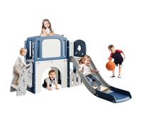 Toboggan 8 en 1 pour Tout-Petits, Toboggan Enfant Intérieure Extérieure - Comprend Une Structure d'escalade, Un Panier De Basket, Un Télescope, Un Tunnel Et Un Espace De Rangement