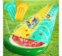 Toboggan Aquatique, 610 cm Double Toboggan à Eau avec 2 Bodyboards, Toboggan de Pelouse d'eau avec Arroseur Intégré, Jouet de Jardin d'été pour Enfants, Adultes, Amusement en Plein Air