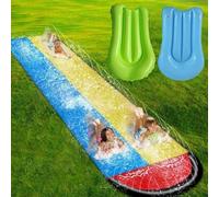 Toboggan Aquatique avec 2 Bodyboards, 480x145cm Toboggan à Eau pour Double Glissade, Toboggan de Pelouse d'eau avec Arroseur Intégré, Jouet d'été pour Enfants Adulte, Plaisir en Plein Air dans Jardin