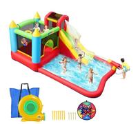 Toboggan aquatique gonflable pour enfants, château gonflable 2 en 1, kit de trampoline gonflable, excellent cadeau pour les fêtes dans le jardin dans le parc aquatique, avec ventilateur (connectable A
