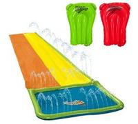 Toboggan aquatique Wham-O Slip N Slide Double Voie avec Piscine et 2 Boogie Boards - Jeux d'eau extra-long 5,5m pour jardin multicolore
