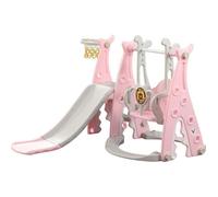 Toboggan balançoire 3 en 1 pour enfant intérieur et extérieur avec panier de basket - Rose