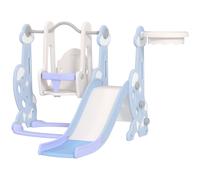 AIYAPLAY Toboggan et balançoire pour Enfants 4 en 1, Aire de Jeux Tout-Petits avec Panier de Basket, Toboggan, balançoire et échelle, pour Enfants de 1,5 à 4 Ans, thème fusée, Bleu Clair