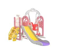 Toboggan d'intérieur pour enfant avec balançoire pour bébé avec panier de basket-ball, toboggan extérieur avec escalade, balançoire intérieure pour enfants avec toboggan et balançoire (6 en 1 rose)