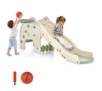 Toboggan Enfant 4 en 1 DREAMADE avec Panier de Basketball et Ballon pour Grimper, Glisser, 18-48 Mois, Forme d'Éléphant, Vert