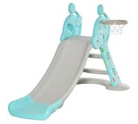 HOMCOM Toboggan Enfant avec Panier de Basket-Ball Échelle d'escalade pour Enfant +18 Mois Usage intérieur et extérieur Charge Max 20KG dim. 147L x 82l x 85,5H cm Bleu et Gris