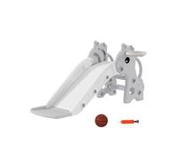 Toboggan enfant design girafon - panier de basket-ball intégré - ballon, pompe inclus - plastique gris blanc Gris G