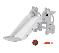 Toboggan enfant design girafon - panier de basket-ball intégré - ballon, pompe inclus - plastique gris blanc Gris G
