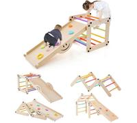 Toboggan Enfant - GOPLUS - 7 en 1 Triangle Escalade Montessori en Bois avec Rampe d'escalade Réversible pour 1 an+ Charge 60KG